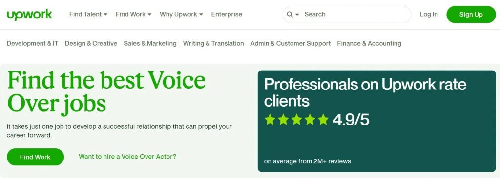 The Voice Over page on the Upwork website.
