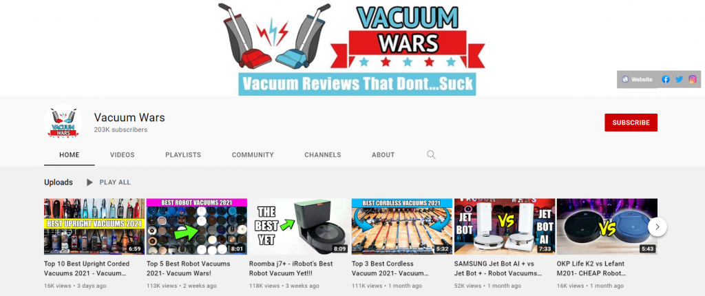Vacuum Wars' YouTube channel