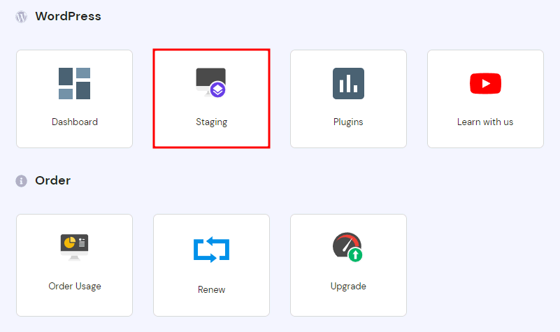 The WordPress Staging button on the hPanel
