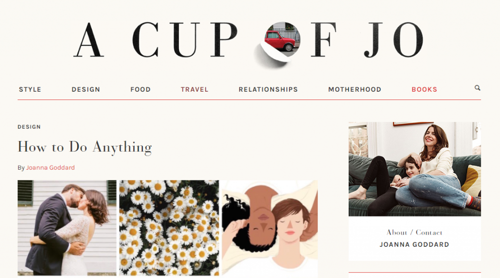 The A Cup of Jo blog homepage.