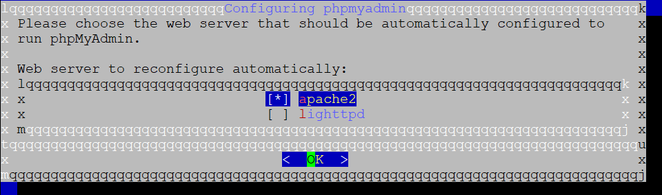 Select Apache2 on phpMyAdmin setup
