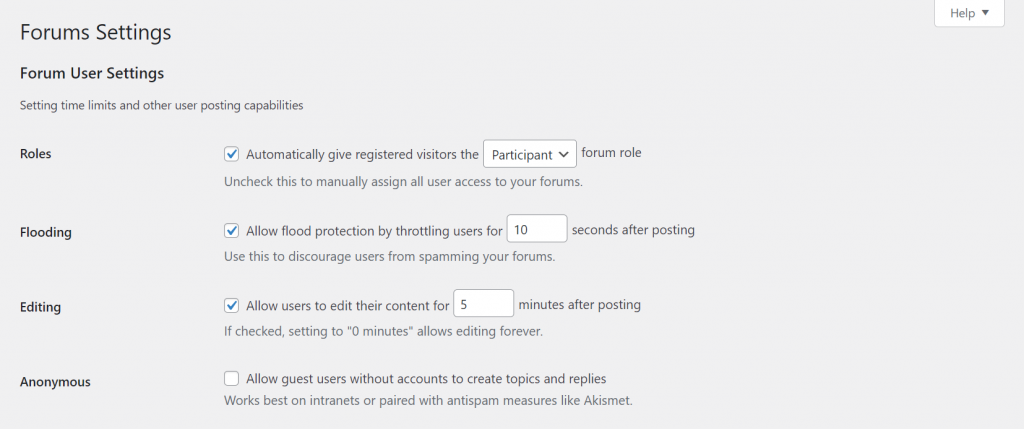 Forum user settings.