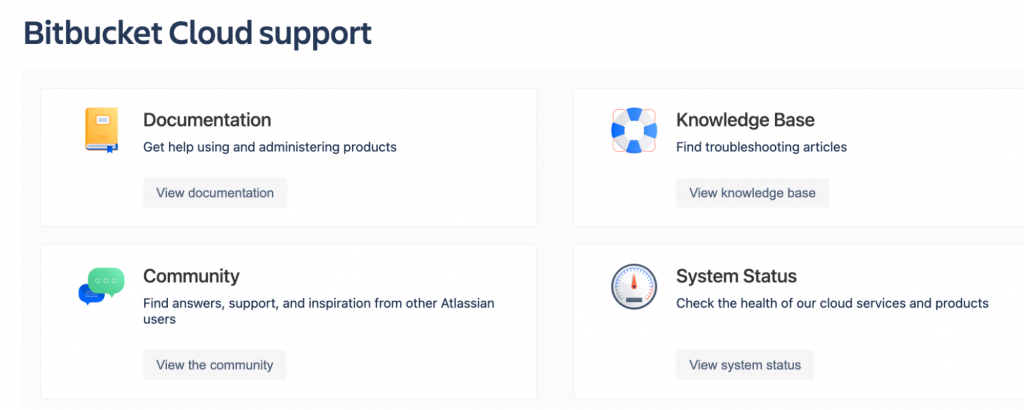 Various support resources for Bitbucket Cloud users