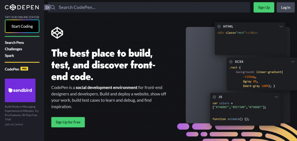 CodePen homepage