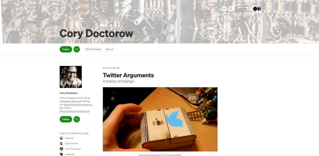 The homepage of the Cory Doctorow blog.
