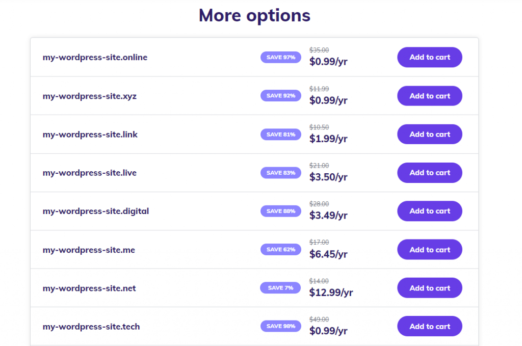 Domain pricing examples