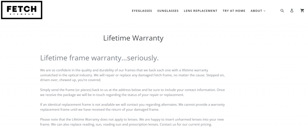 Fetch lifetime warranty page
