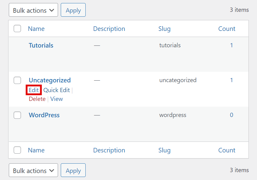 Edit category in WordPress.