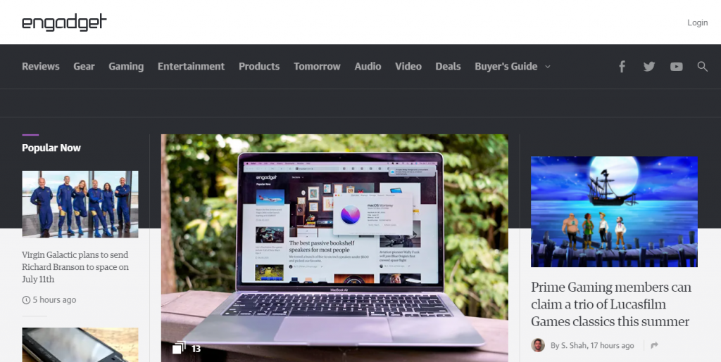 Engadget's website homepage.