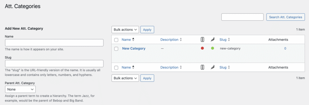 Attachment Categories panel in WordPress