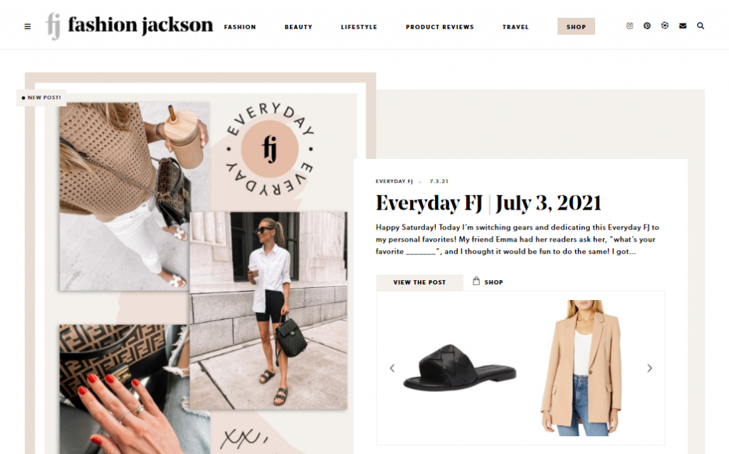 The Fashion Jackson website homepage.