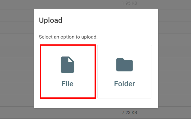 Upload File option on File Manager.