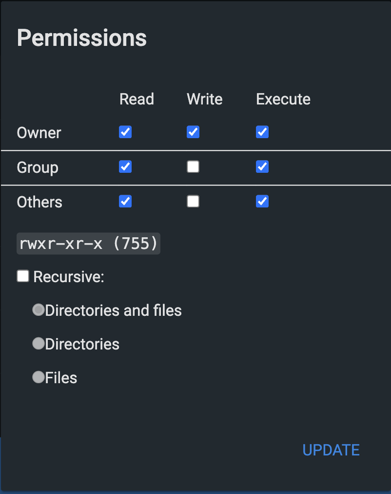 Hostinger File Manager permission settings