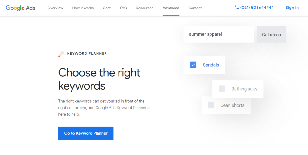 The homepage of Google Keyword Planner.