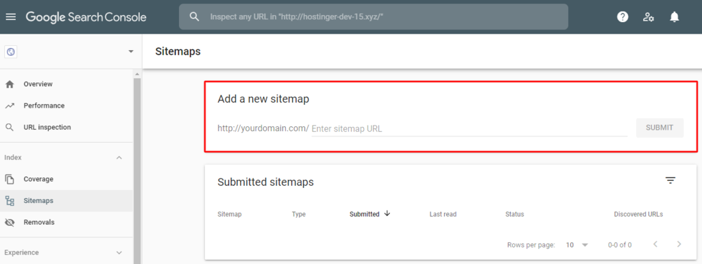 Add a new sitemap to Google Search Console