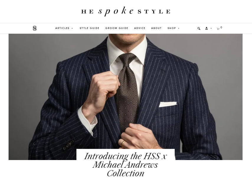 The He Spoke Style website homepage.