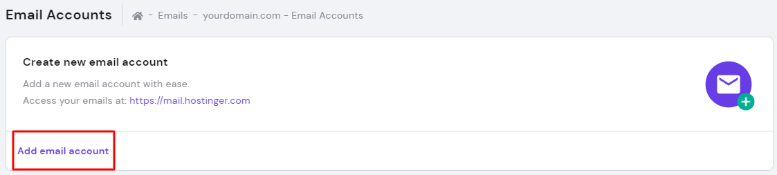 Add email account on hPanel