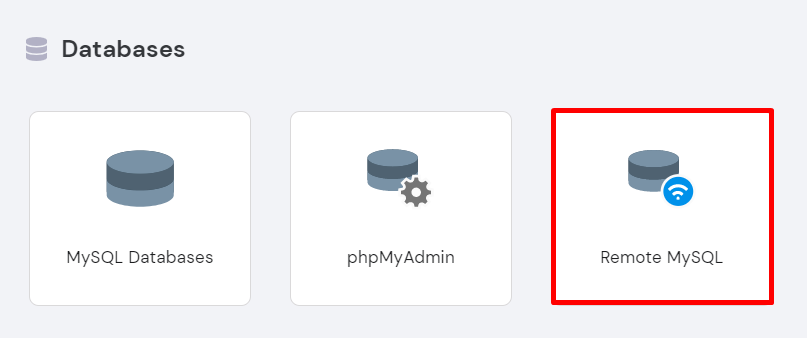 Remote MySQL button under the Databases section on hPanel