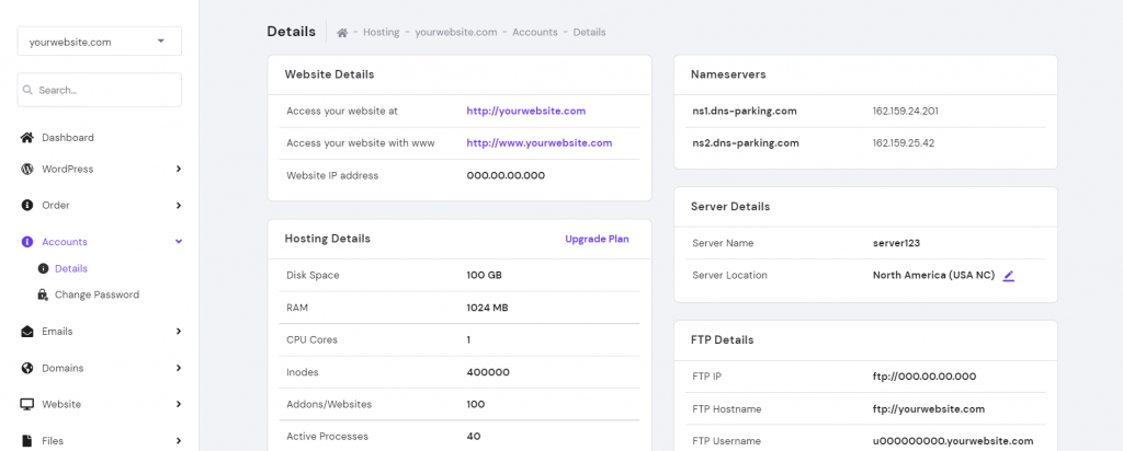 The Details page on hPanel