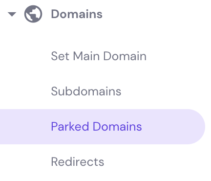 The Parked domains button on hPanel