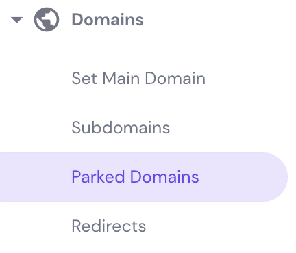 The Parked domains button on hPanel