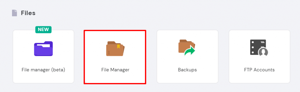 File Manager button under Files section on hPanel