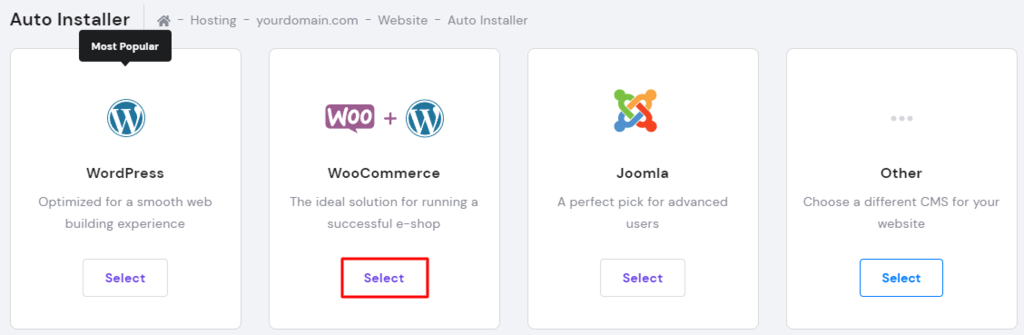 WooCommerce on hPanel auto installer