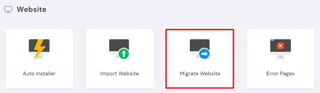 Migrate Website button under the Website section on hPanel