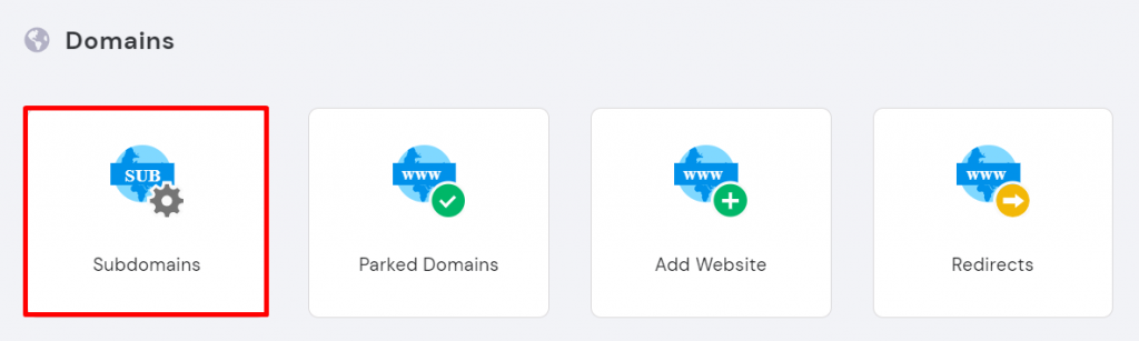 Subdomains button under the Domains section on hPanel