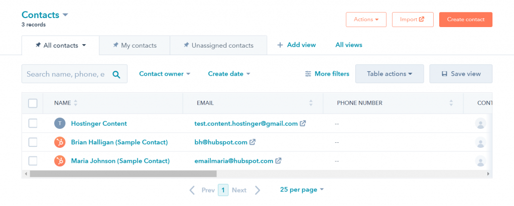 Your contacts on HubSpot.