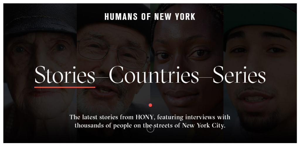 The Humans of New York website homepage.