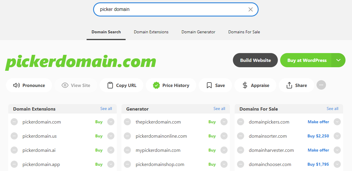 Instant domain search results.