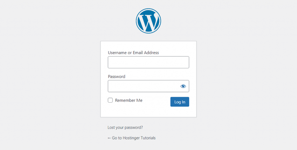 WordPress log in screen.