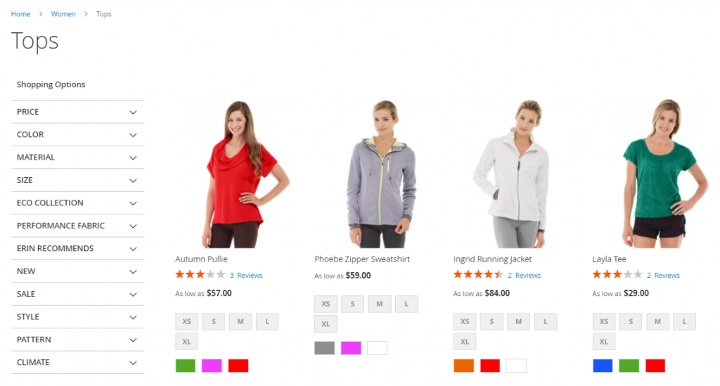 An example of Magento online store