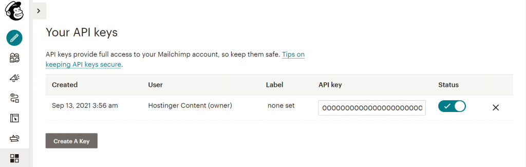 Your API keys to get full access to your MailChimp account.