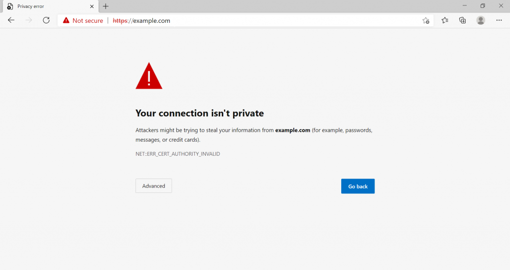The "Your Connection Is Not Private" variation on Microsoft Edge