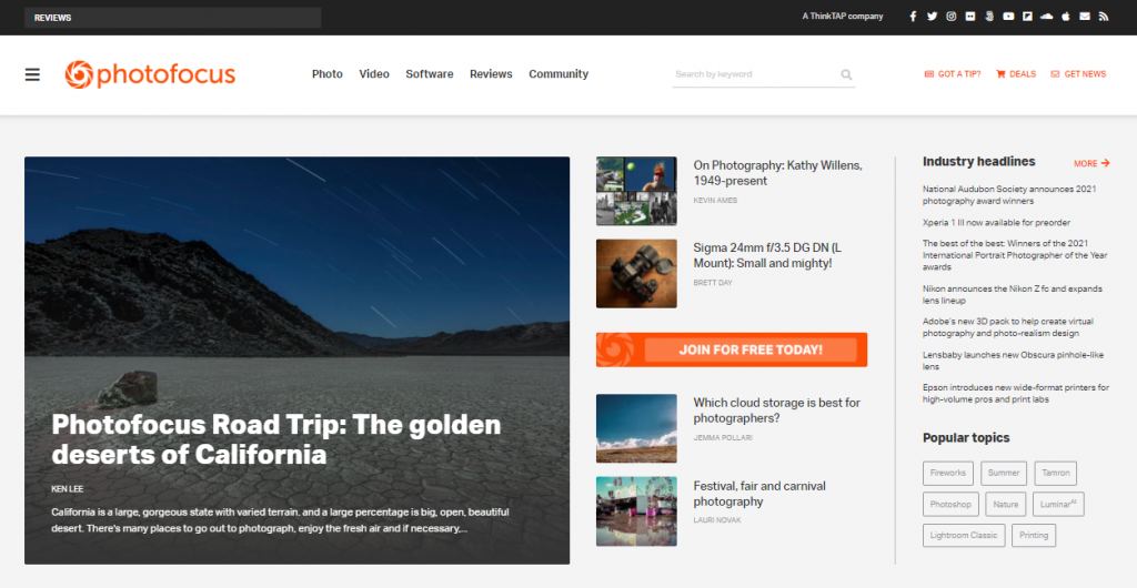 The Photofocus website homepage.