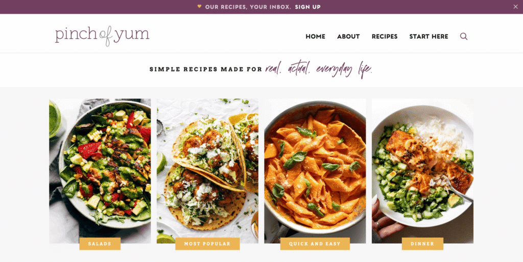 The Pinch of Yum blog homepage