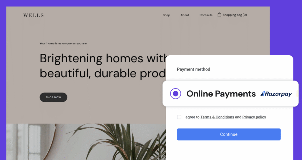 Mockup of payment methods highlighting Razorpay