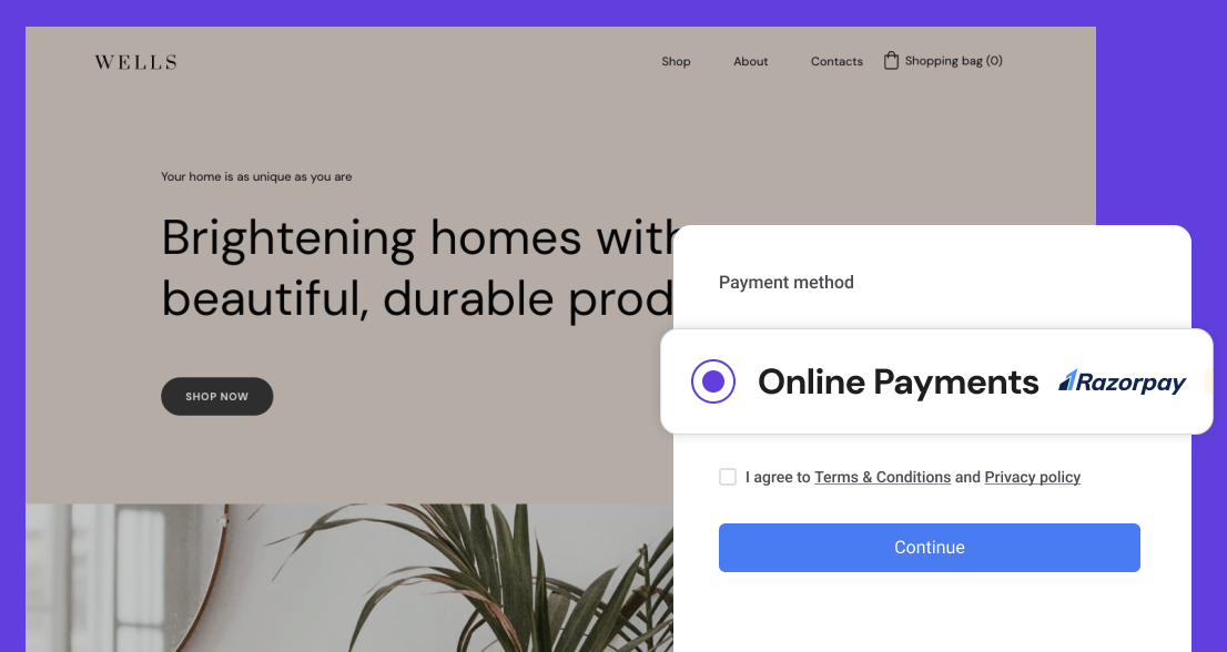 Mockup of payment methods highlighting Razorpay