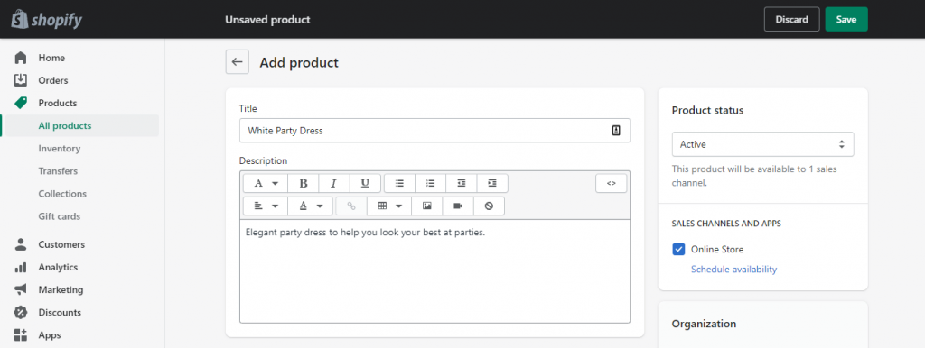Adding a new product on Shopify