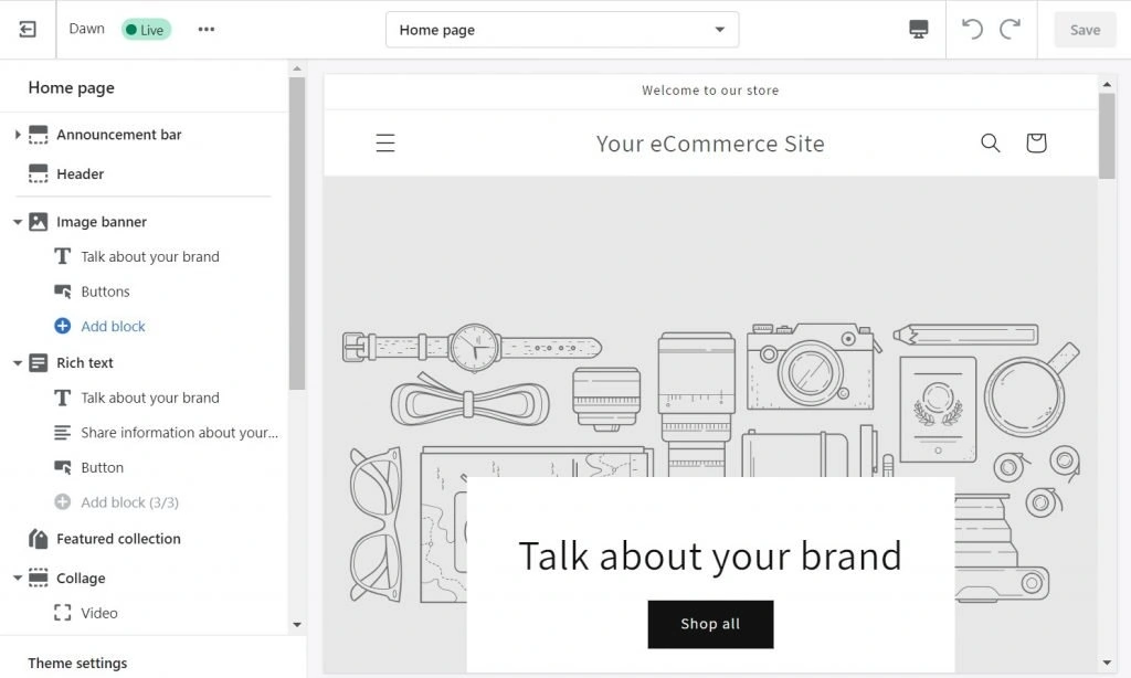 Shopify لوحة القيادة