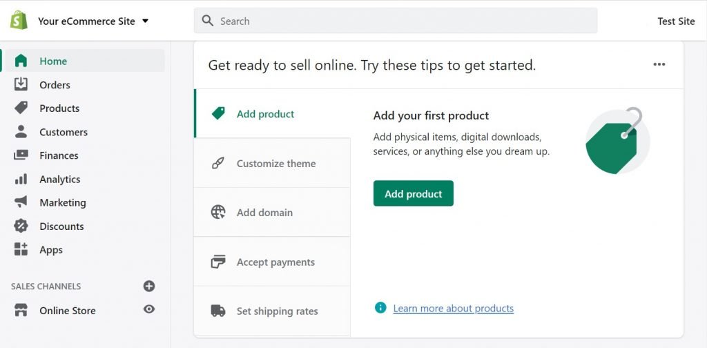 The appearance of Shopify eCommerce dashboard.