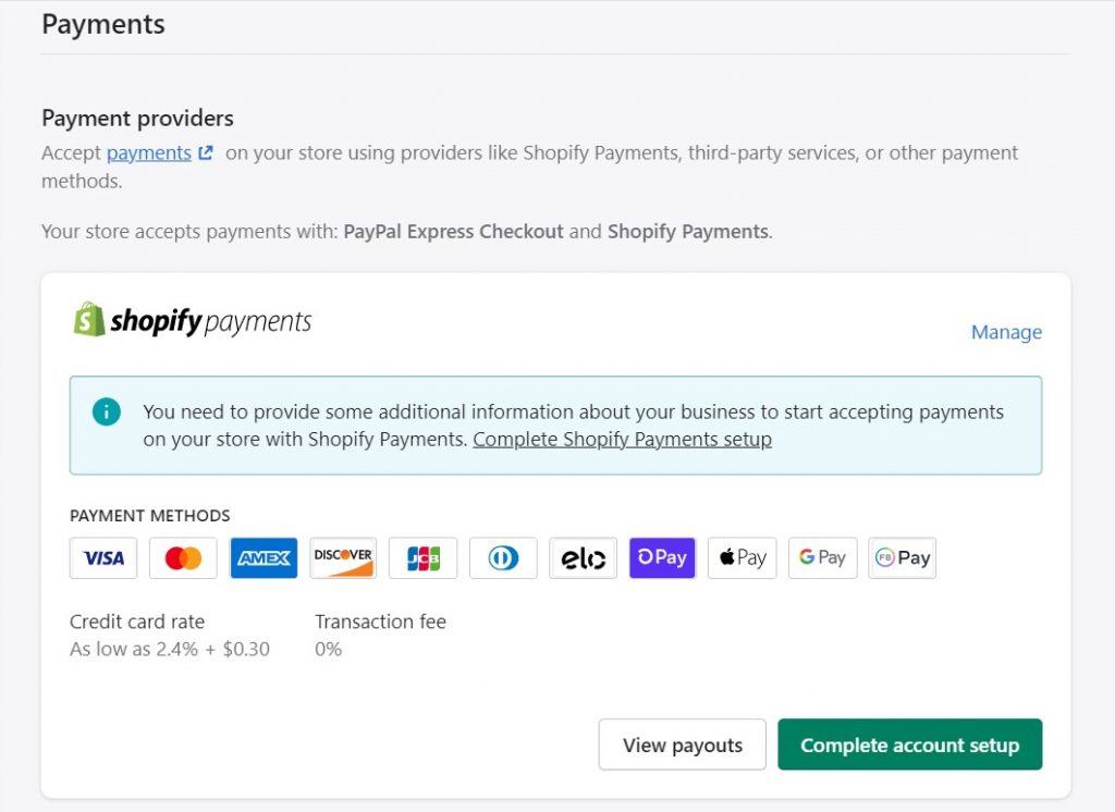 Shopify payment setup