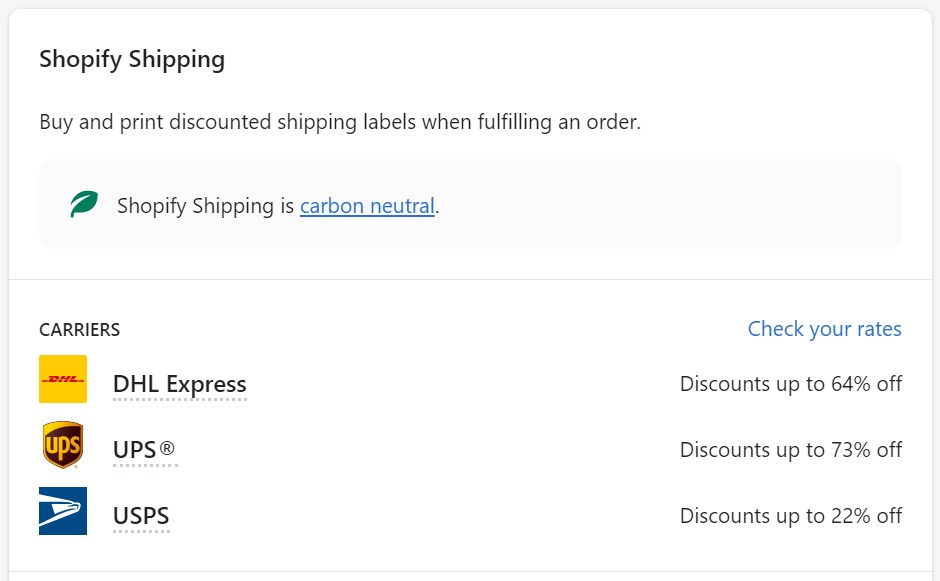 Shopify shipping labels and rates