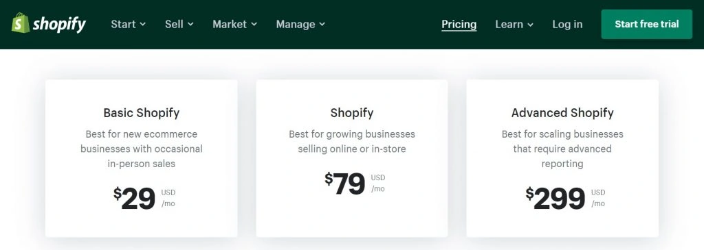 Shopify خطط الاشتراك