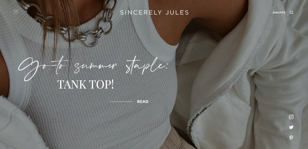 The Sincerely Jules website homepage.