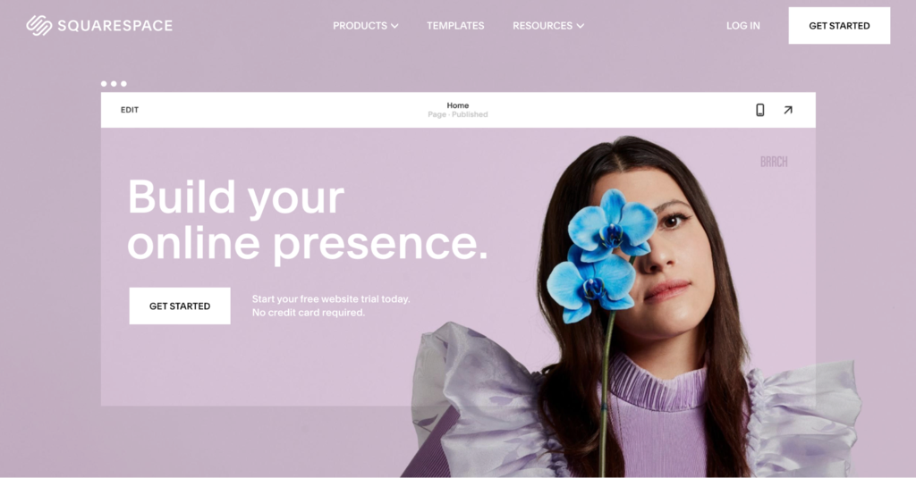 The homepage of Squarespace website builder