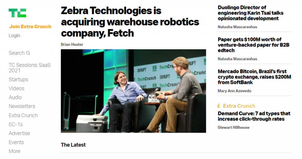 TechCrunch's website homepage.
