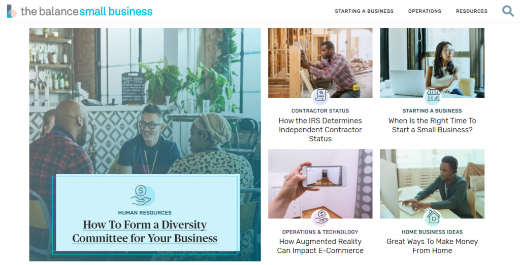 The Balance Small Business website homepage.